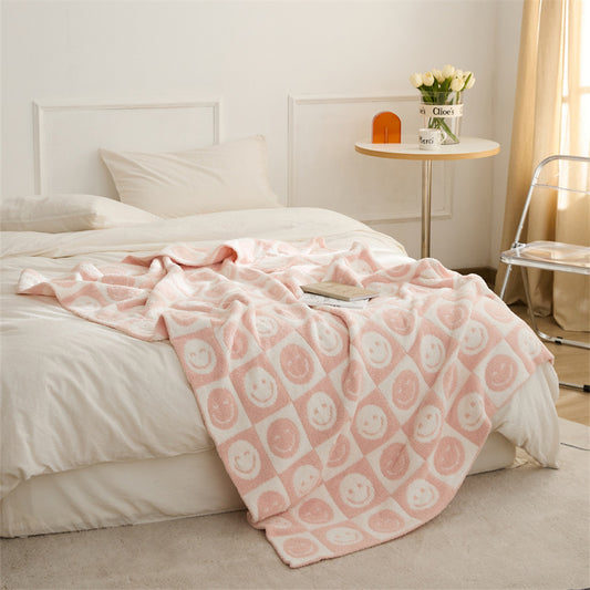 Smile Face Cozy Knitted Fleece Throw